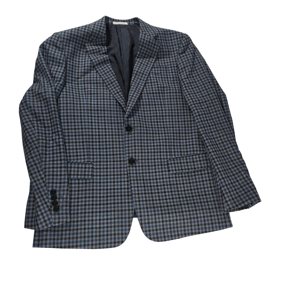 Armani Collezioni G Line Mens Blue Brown Gingham Check Blazer Sport Coat 40 R
